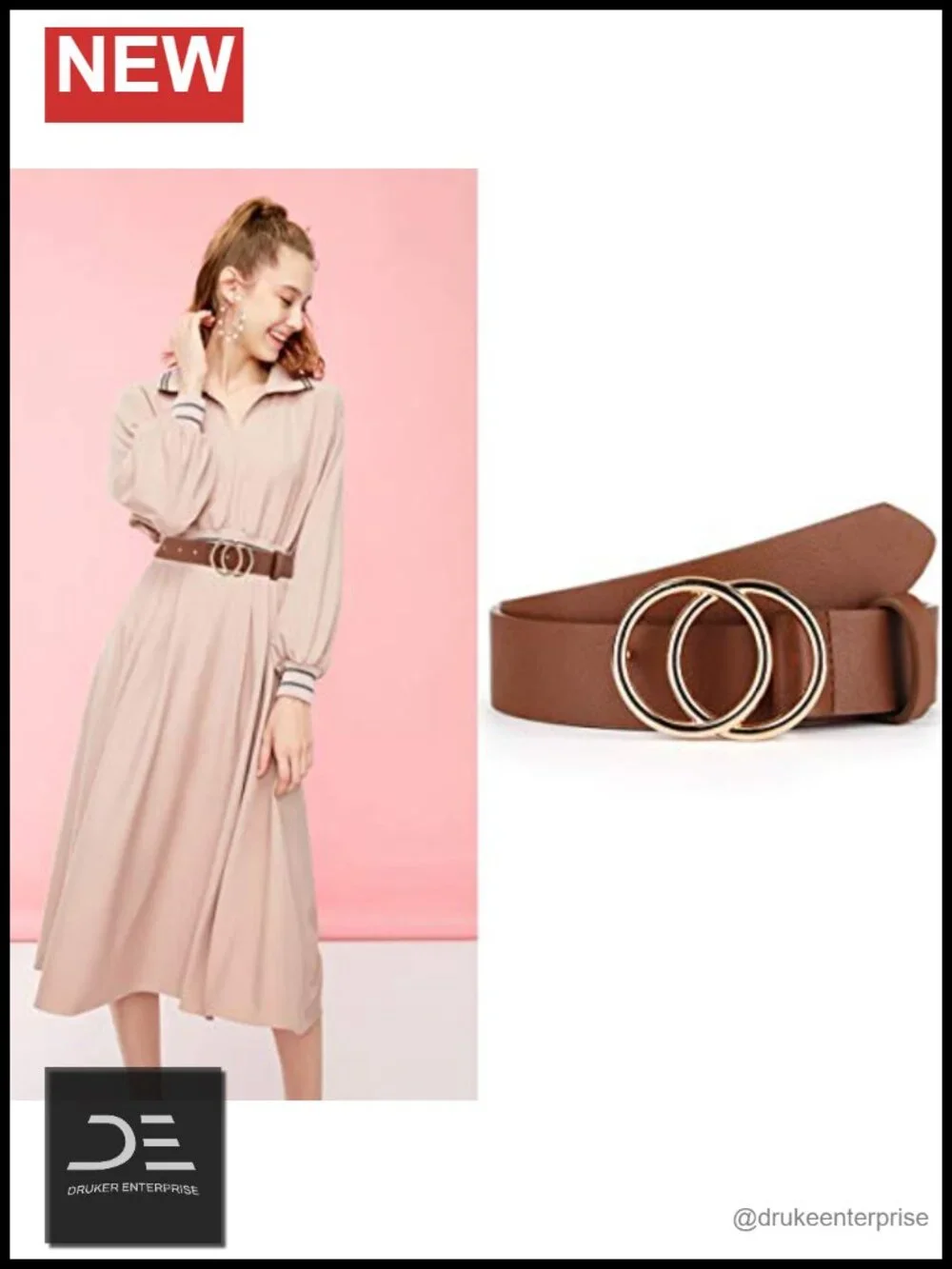 Pack 2 Faux Leather O-Ring Buckle Belts for Women